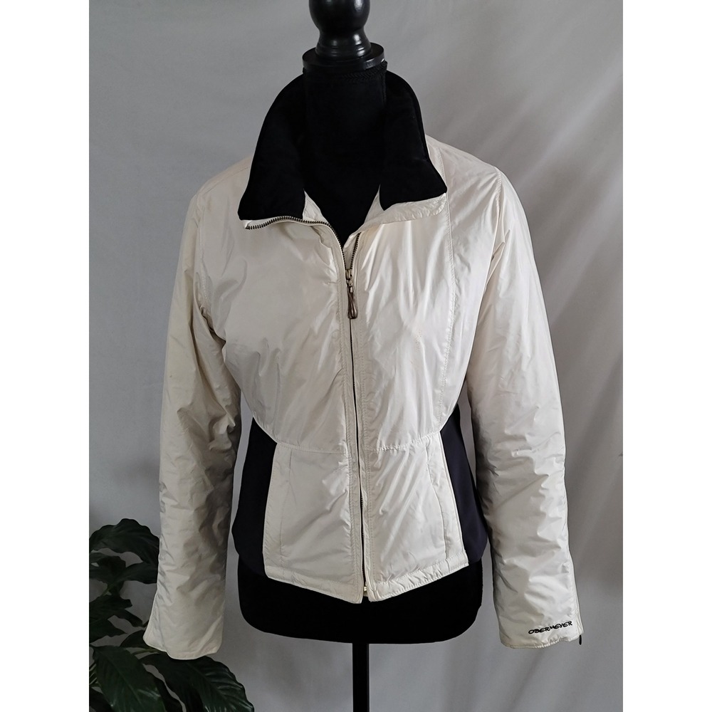 Obermeyer Dragon Ski Jacket Cream Black Full Zip Puffer Coat Womens Size 4 61110